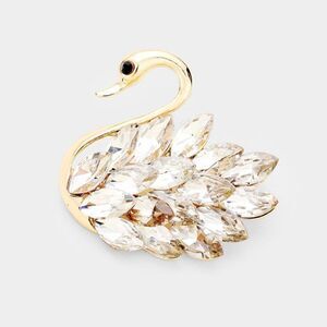 Swan Clear Marquise Crystal Gold Pin Brooch